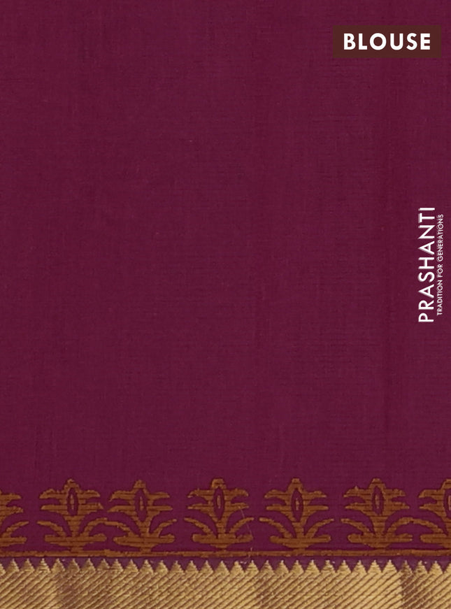 Mangalagiri cotton block printed saree magenta pink with allover prints and mangalgiri border