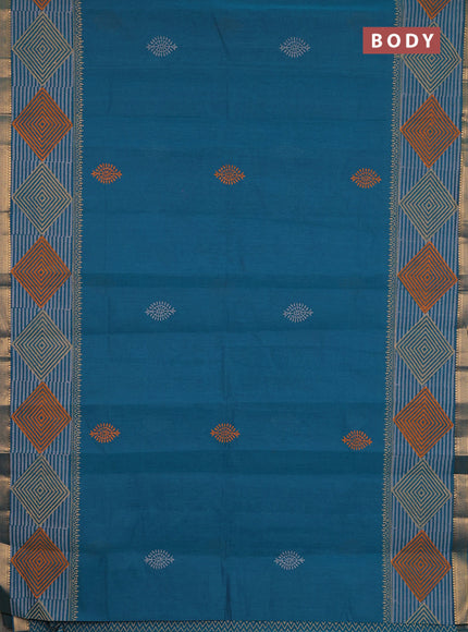 Mangalagiri cotton block printed saree peacock green with butta prints and mangalgiri border