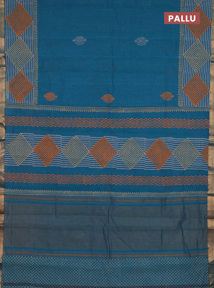 Mangalagiri cotton block printed saree peacock green with butta prints and mangalgiri border