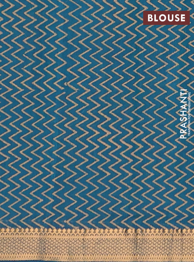Mangalagiri cotton block printed saree peacock green with butta prints and mangalgiri border