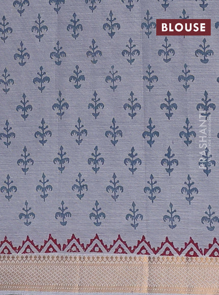 Mangalagiri cotton block printed saree grey with butta prints and mangalgiri border