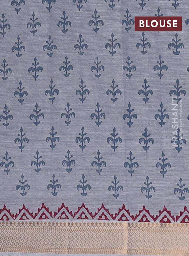 Mangalagiri cotton block printed saree grey with butta prints and mangalgiri border
