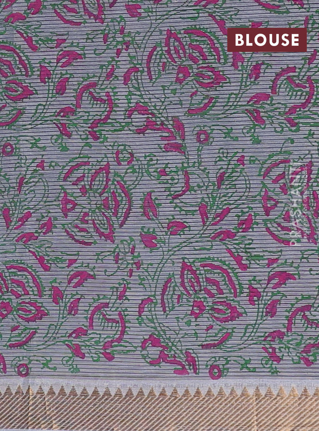 Mangalagiri cotton block printed saree grey with butta prints and mangalgiri border