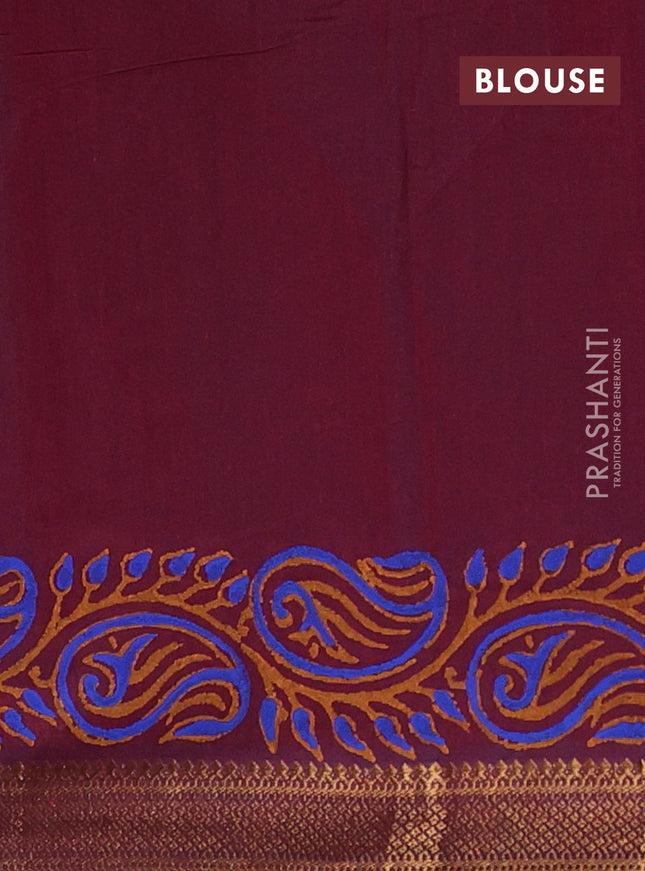 Mangalagiri cotton block printed saree maroon with allover prints and mangalgiri border
