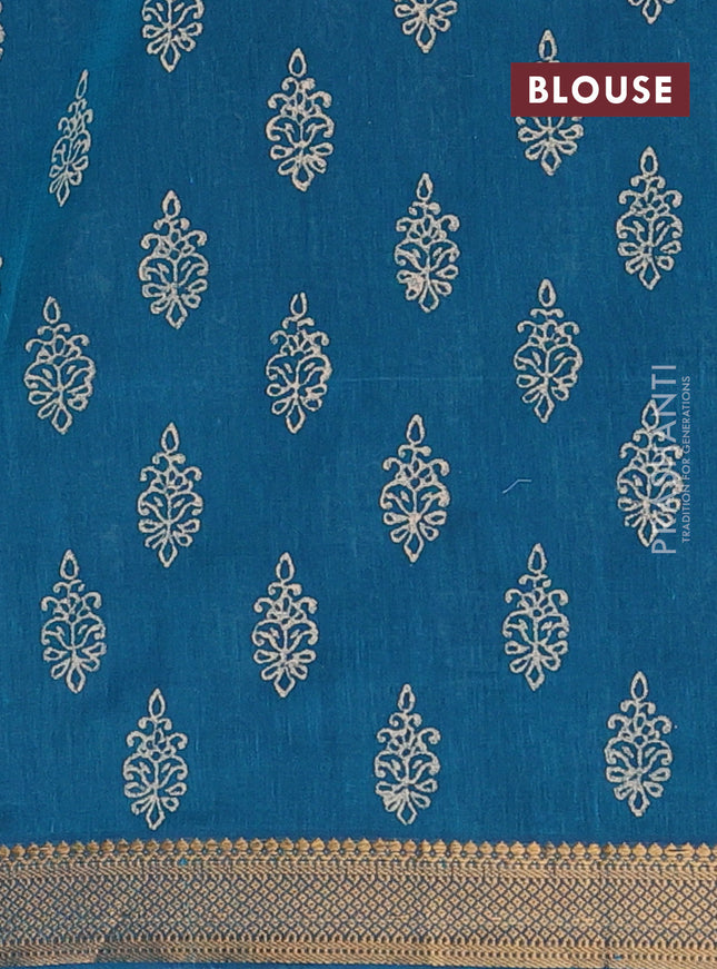 Mangalagiri cotton block printed saree peacock green with allover butta prints and mangalgiri border