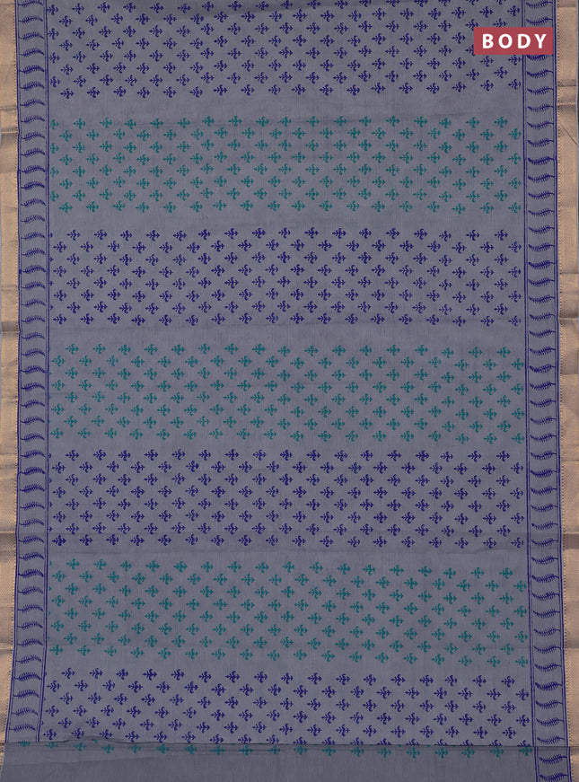 Mangalagiri cotton block printed saree grey with allover butta prints and mangalgiri border