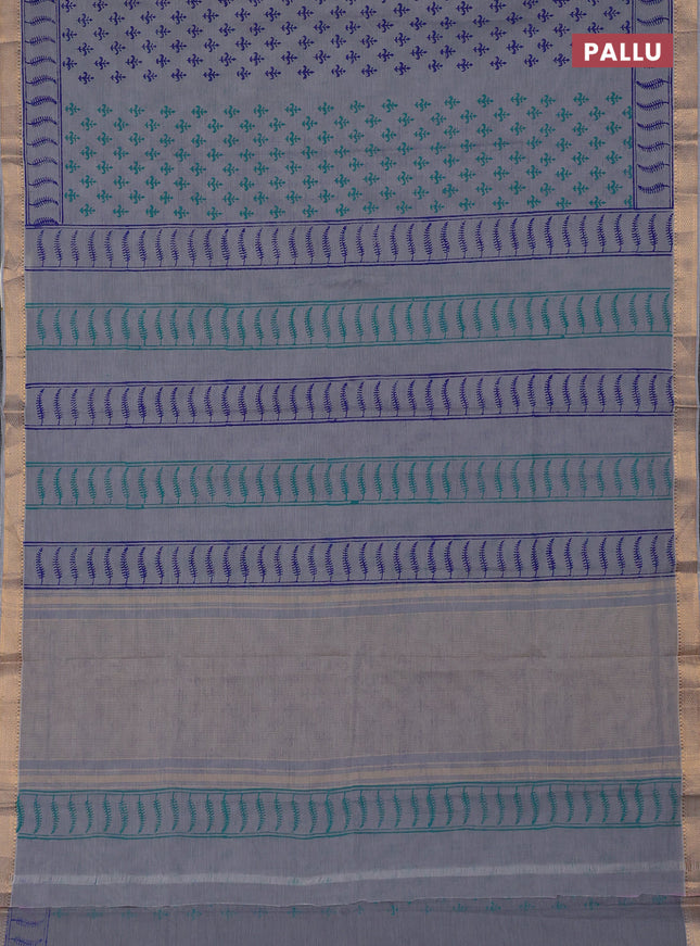 Mangalagiri cotton block printed saree grey with allover butta prints and mangalgiri border