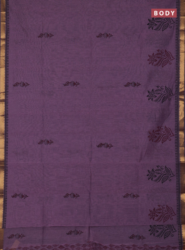 Mangalagiri cotton block printed saree pastel purple with butta prints and mangalgiri border