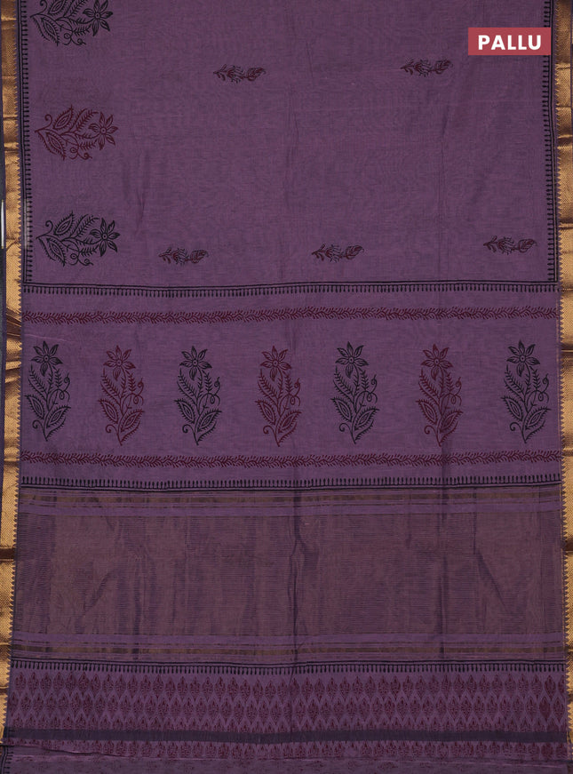 Mangalagiri cotton block printed saree pastel purple with butta prints and mangalgiri border