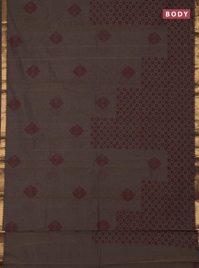 Mangalagiri cotton block printed saree pastel brown with butta prints and mangalgiri border