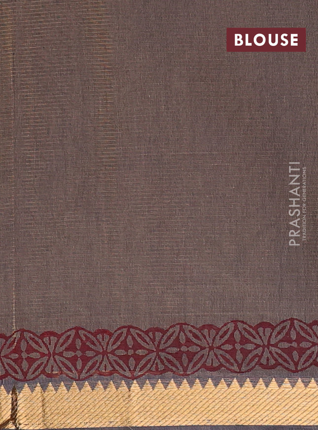 Mangalagiri cotton block printed saree pastel brown with butta prints and mangalgiri border