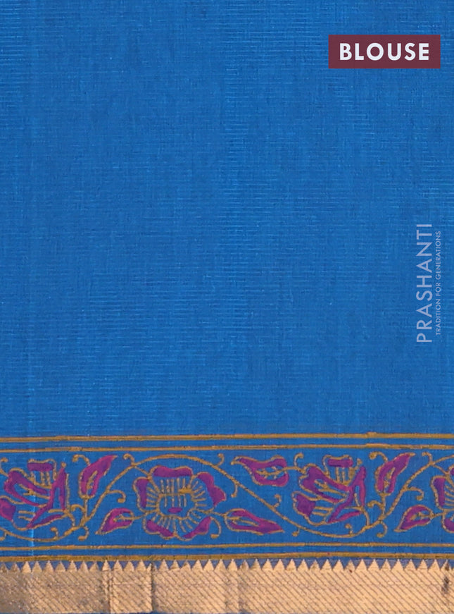 Mangalagiri cotton block printed saree cs blue with allover prints and mangalgiri border