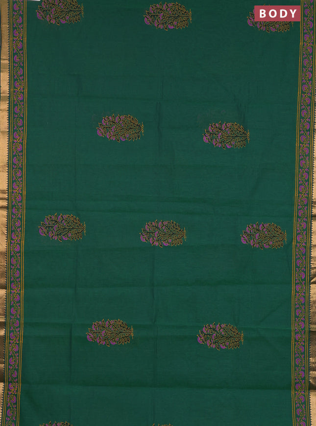Mangalagiri cotton block printed saree green with floral butta prints and mangalgiri border