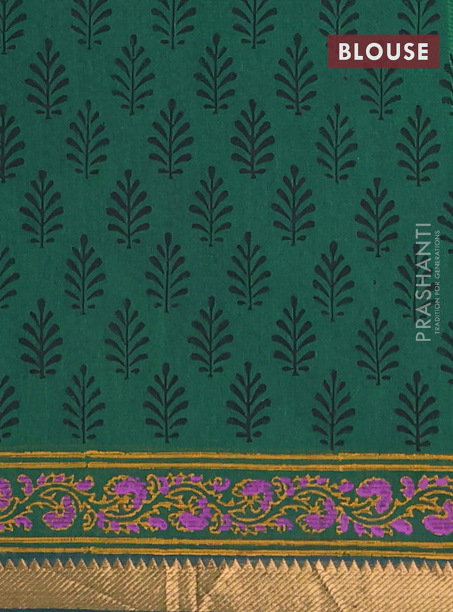Mangalagiri cotton block printed saree green with floral butta prints and mangalgiri border