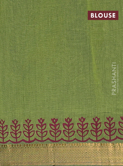 Mangalagiri cotton block printed saree mehendi green with allover butta prints and mangalgiri border