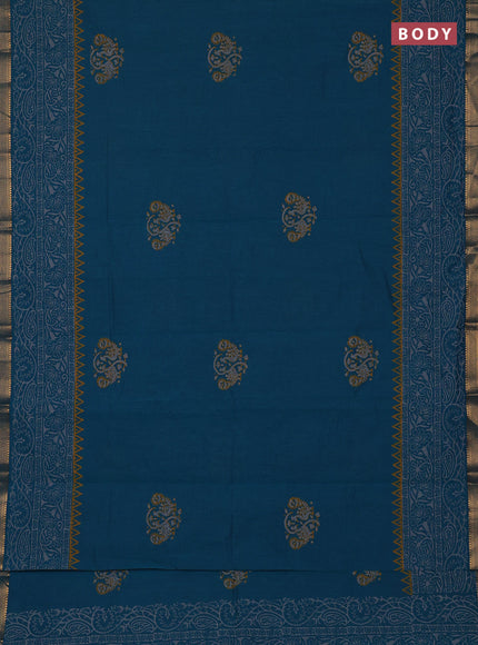 Mangalagiri cotton block printed saree peacock green with butta prints and mangalgiri border