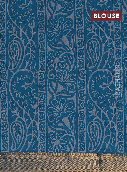 Mangalagiri cotton block printed saree peacock green with butta prints and mangalgiri border