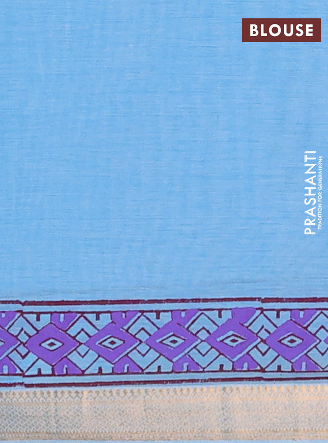 Mangalagiri cotton block printed saree light blue with butta prints and mangalgiri border