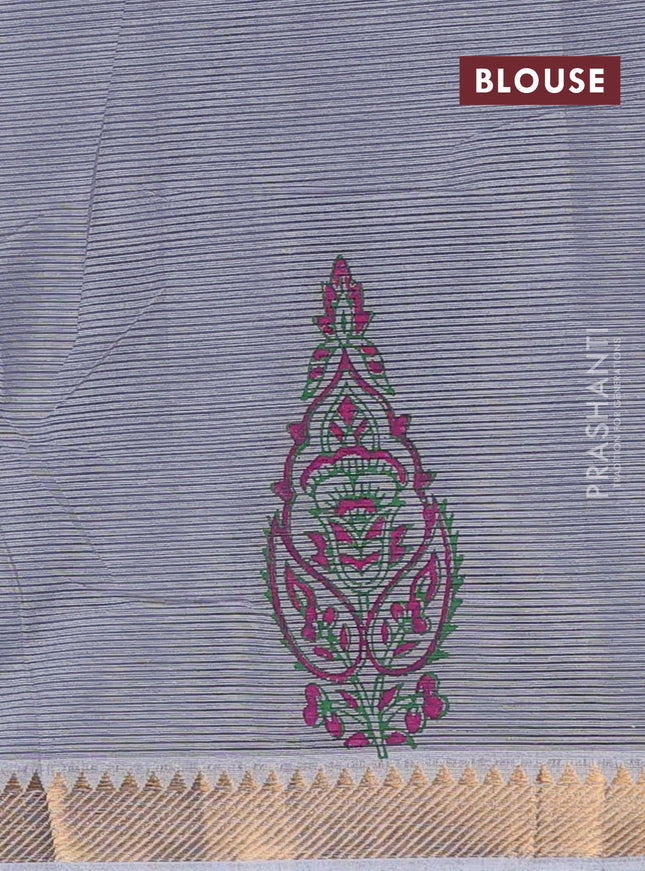 Mangalagiri cotton block printed saree pastel grey with allover butta prints and mangalgiri border