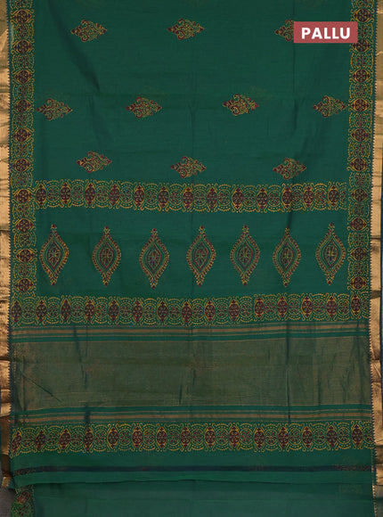 Mangalagiri cotton block printed saree green with butta prints and mangalgiri border