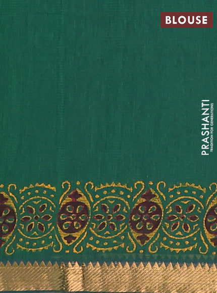Mangalagiri cotton block printed saree green with butta prints and mangalgiri border