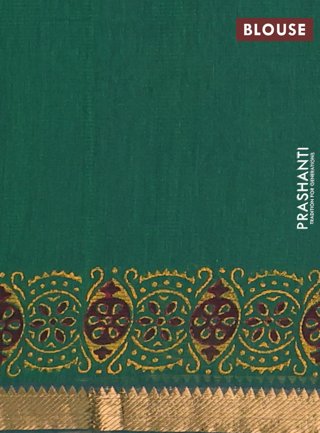 Mangalagiri cotton block printed saree green with butta prints and mangalgiri border