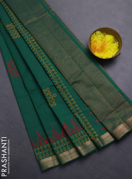 Mangalagiri cotton block printed saree green with rangoli butta prints and mangalgiri border
