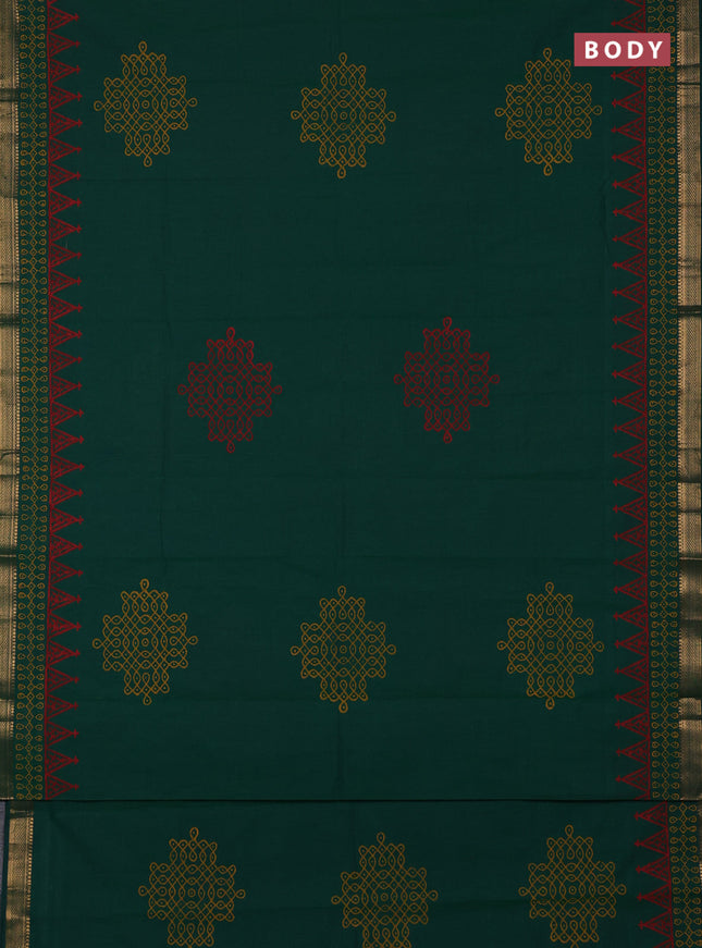 Mangalagiri cotton block printed saree green with rangoli butta prints and mangalgiri border