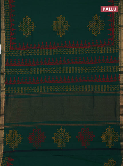 Mangalagiri cotton block printed saree green with rangoli butta prints and mangalgiri border