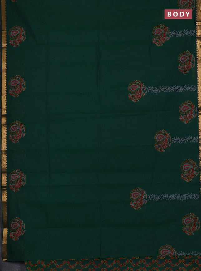 Mangalagiri cotton block printed saree green with annam butta prints and mangalgiri border