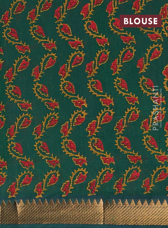 Mangalagiri cotton block printed saree green with annam butta prints and mangalgiri border
