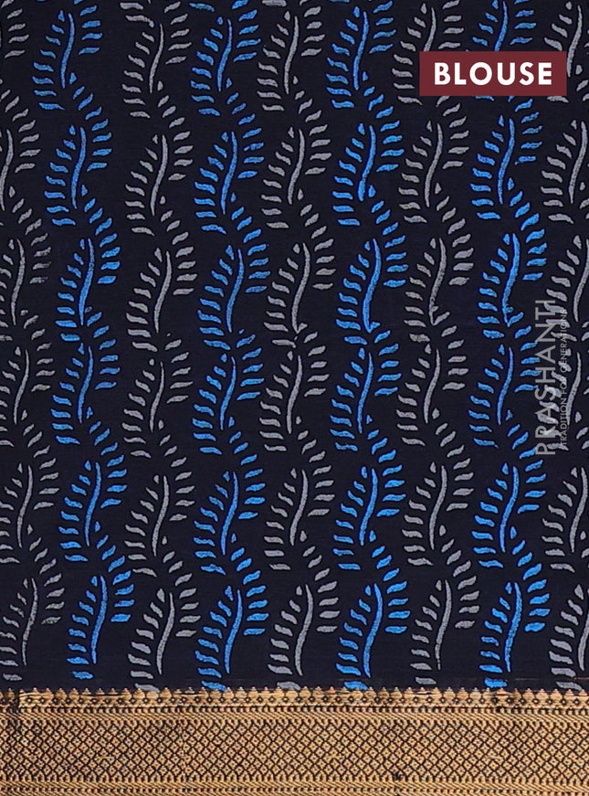 Mangalagiri cotton block printed saree black with butta prints and mangalgiri border