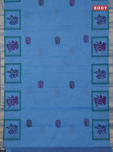 Mangalagiri cotton block printed saree light blue with butta prints and mangalgiri border