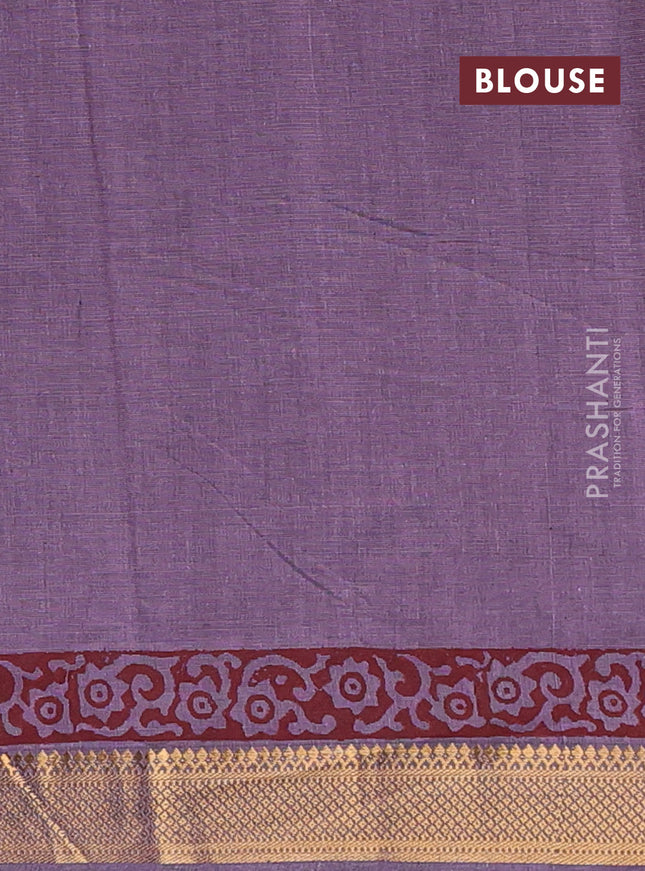 Mangalagiri cotton block printed saree pastel purple with allover prints and mangalgiri border