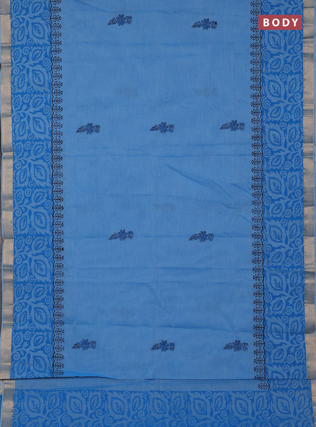 Mangalagiri cotton block printed saree light blue with butta prints and mangalgiri border