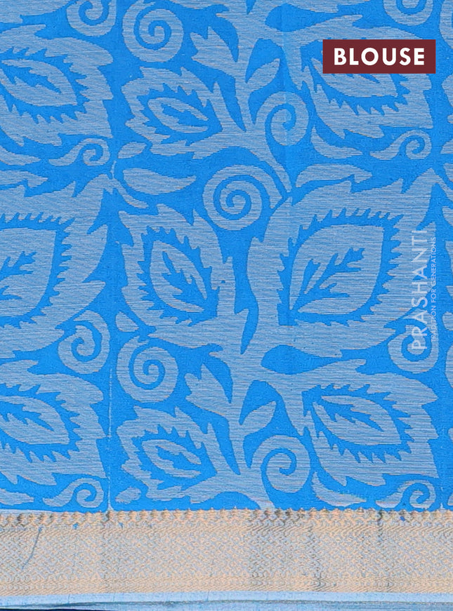 Mangalagiri cotton block printed saree light blue with butta prints and mangalgiri border