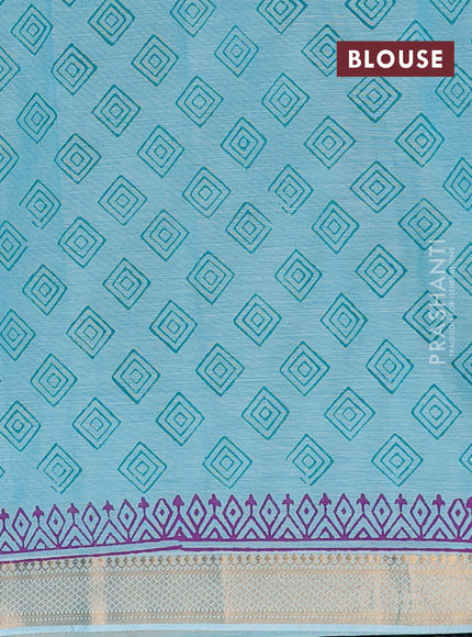 Mangalagiri cotton block printed saree teal blue with butta prints and mangalgiri border