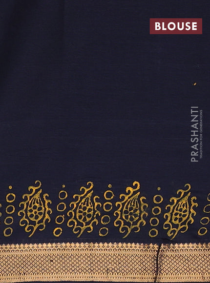 Mangalagiri cotton block printed saree deep navy blue with allover prints and mangalgiri border
