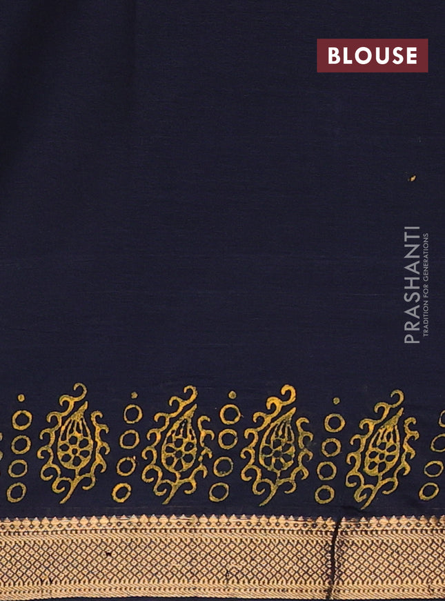 Mangalagiri cotton block printed saree deep navy blue with allover prints and mangalgiri border