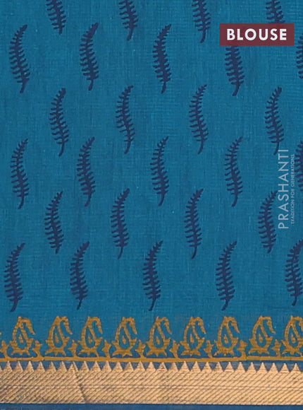 Mangalagiri cotton block printed saree peacock green with annam butta prints and mangalgiri border