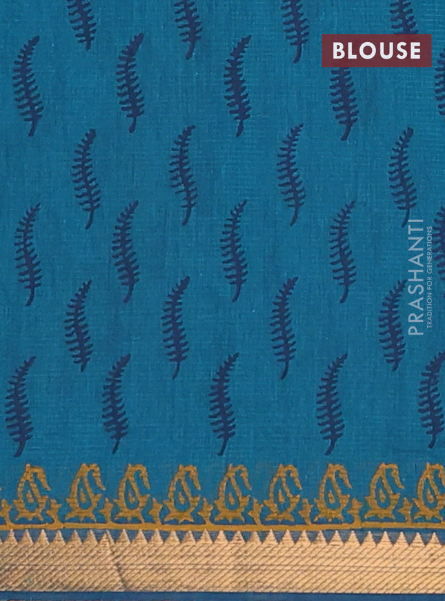 Mangalagiri cotton block printed saree peacock green with annam butta prints and mangalgiri border