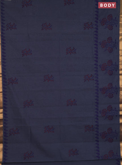 Mangalagiri cotton block printed saree dark grey with butta prints and mangalgiri border