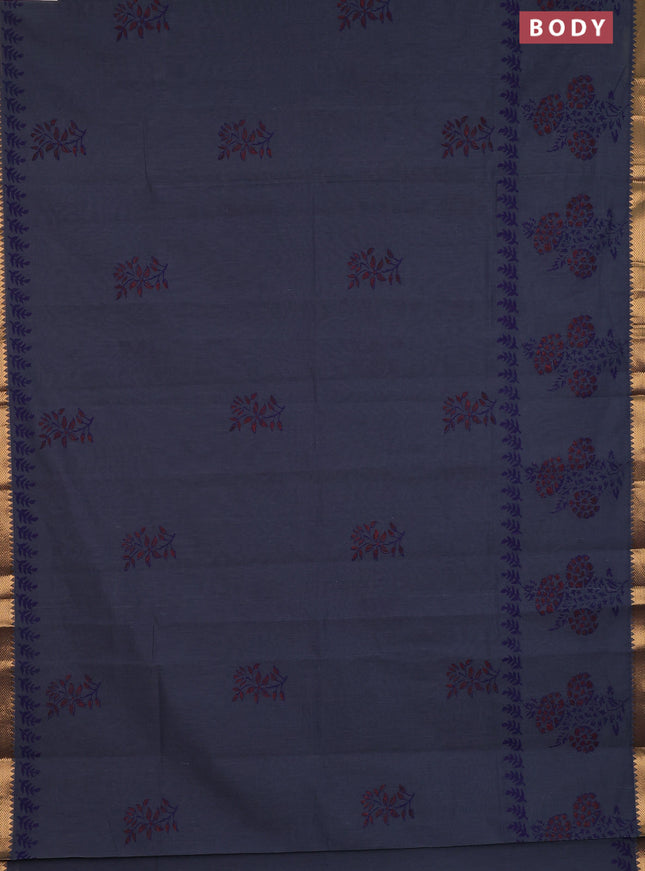 Mangalagiri cotton block printed saree dark grey with butta prints and mangalgiri border