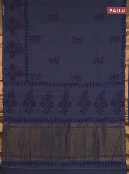 Mangalagiri cotton block printed saree dark grey with butta prints and mangalgiri border