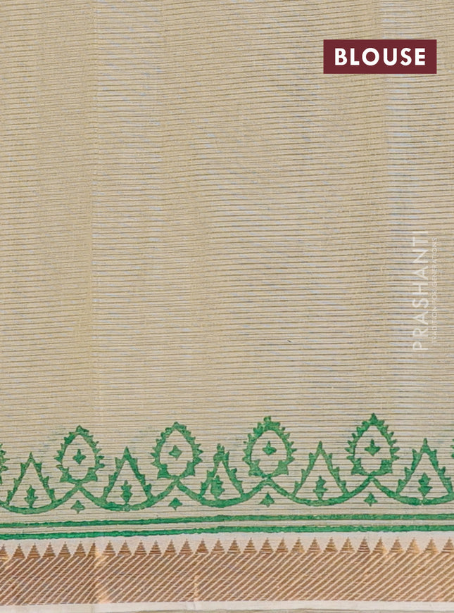 Mangalagiri cotton block printed saree pale yellow with allover prints and mangalgiri border