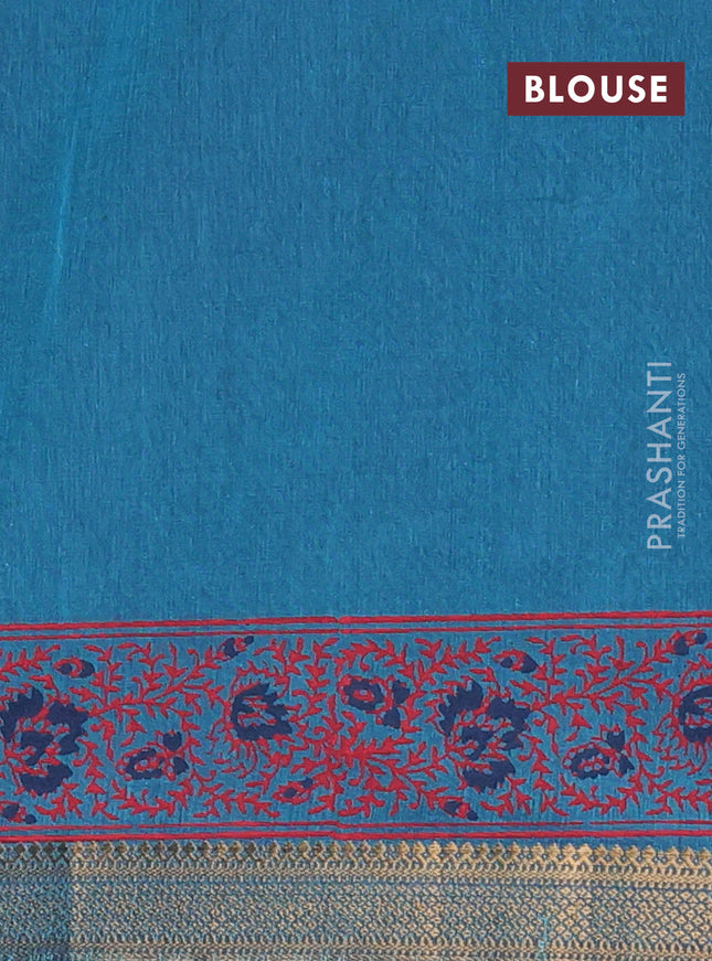 Mangalagiri cotton block printed saree peacock green with kalamkari prints and mangalgiri border