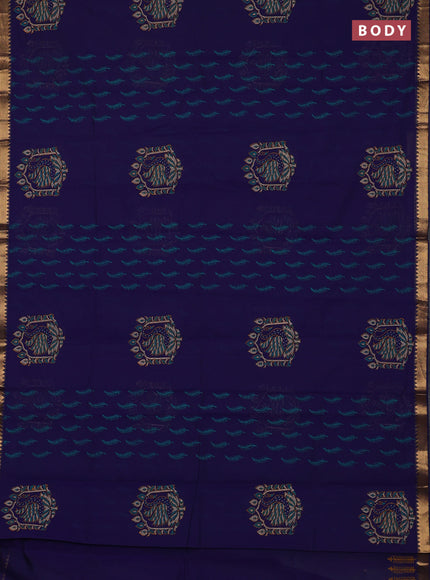Mangalagiri cotton block printed saree violet with allover butta prints and mangalgiri border