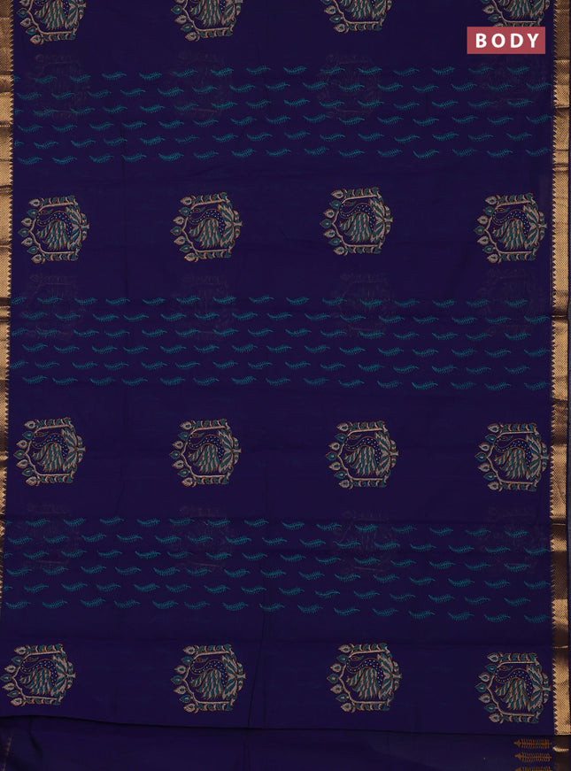 Mangalagiri cotton block printed saree violet with allover butta prints and mangalgiri border
