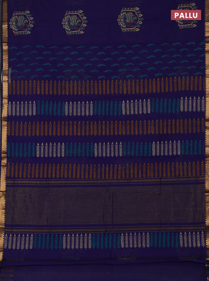 Mangalagiri cotton block printed saree violet with allover butta prints and mangalgiri border