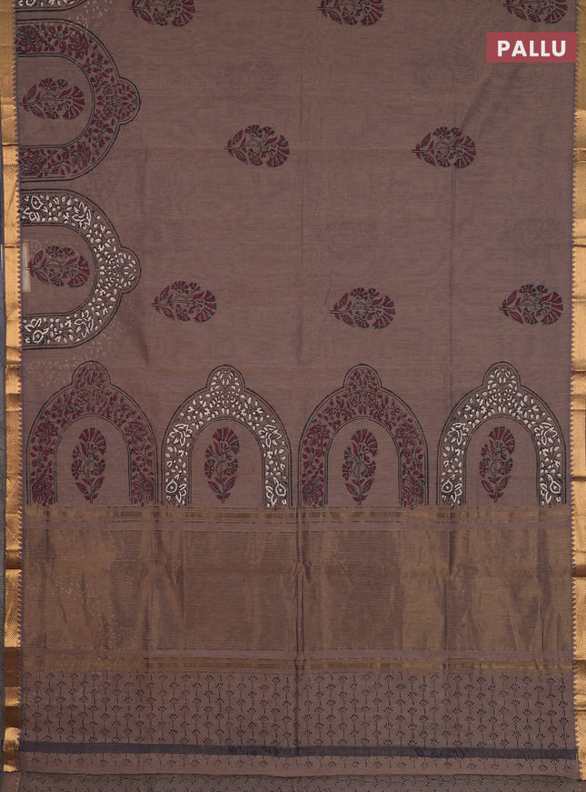 Mangalagiri cotton block printed saree pastel brown with butta prints and mangalgiri border